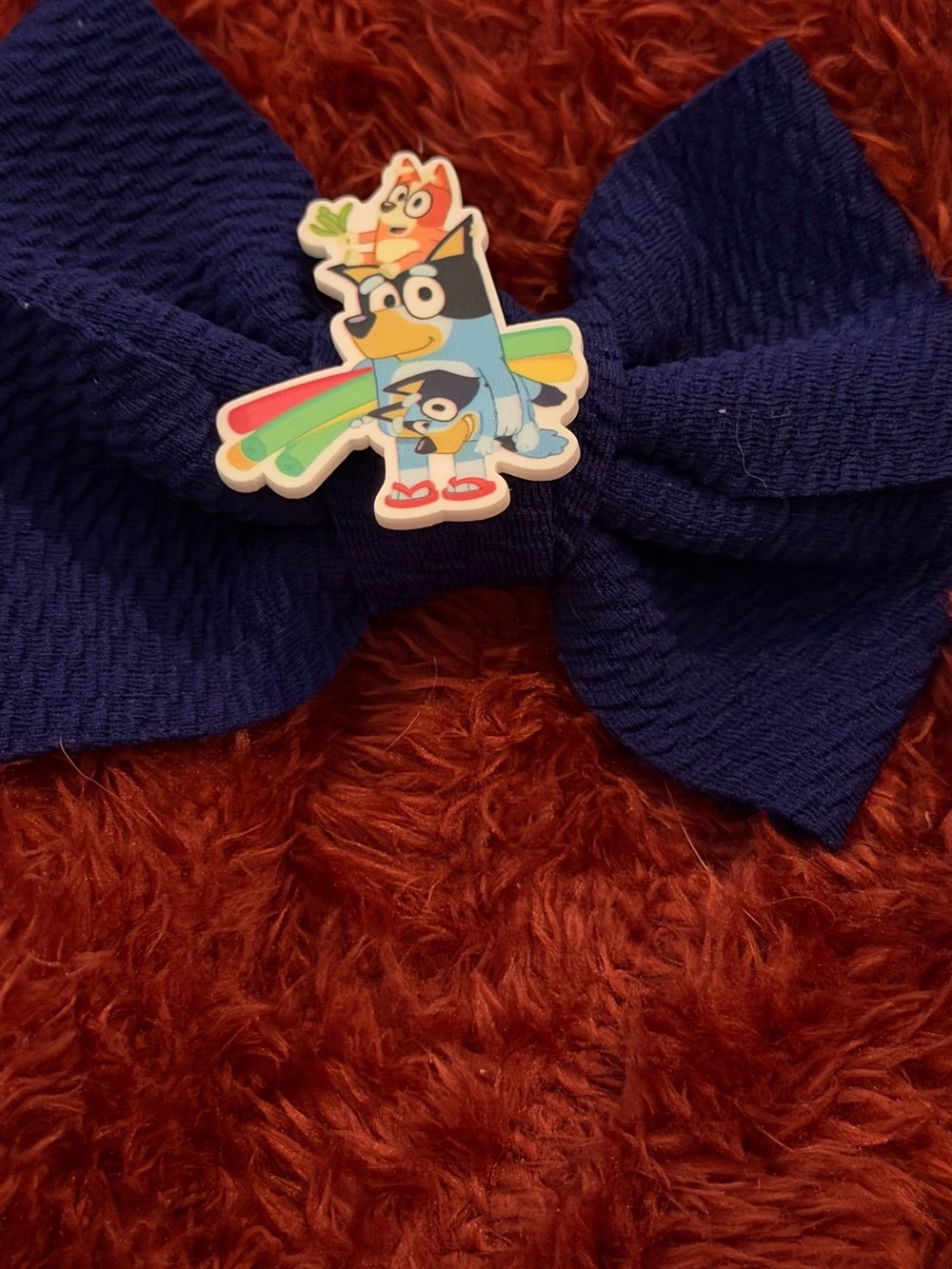 Blue Cartoon Bow Hair Clip with Character Accent
